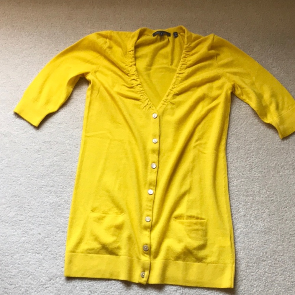 New Vince Yellow Cashmere Cardigan Button Front V neck S Small